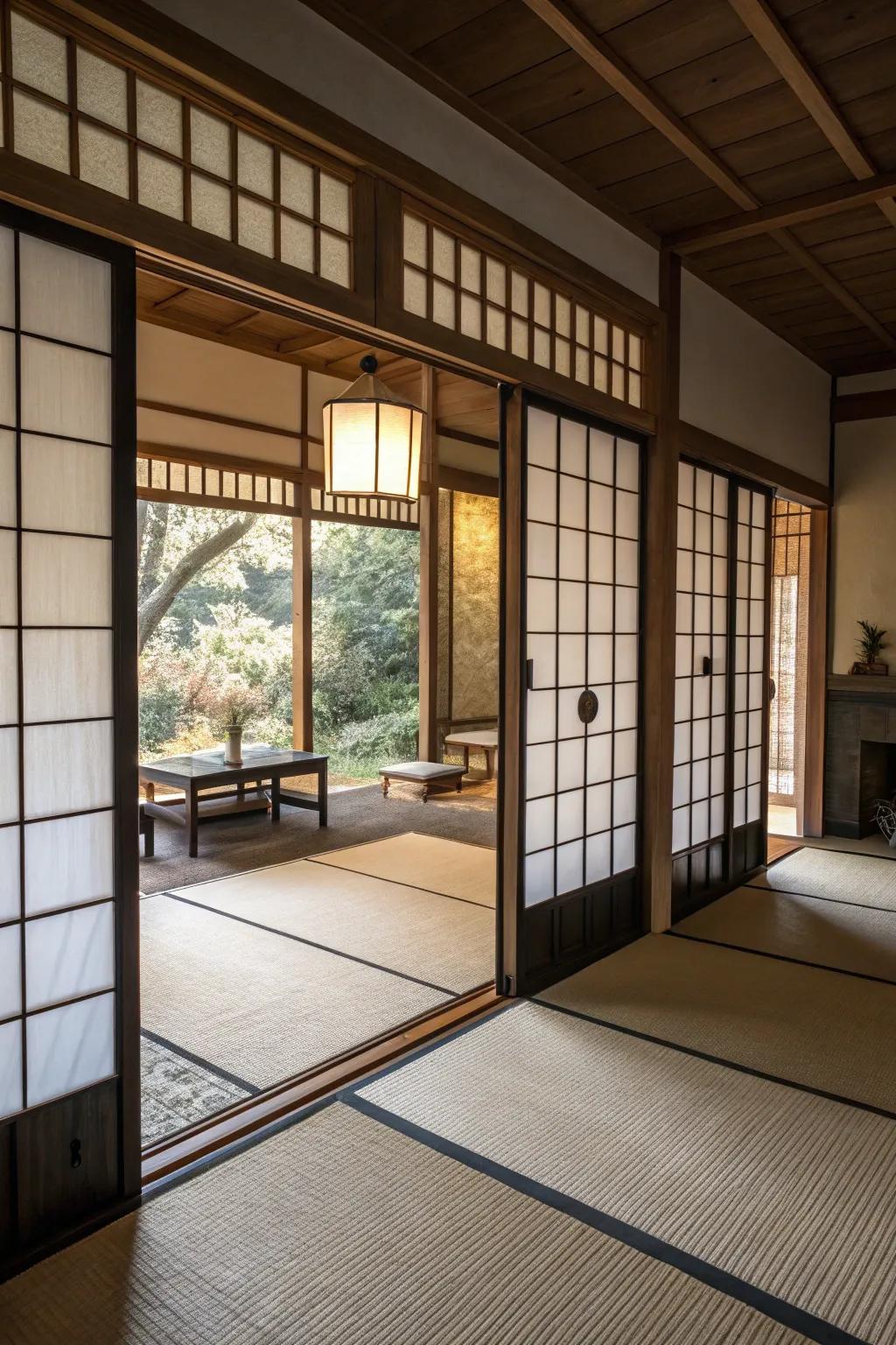Panel partitions providing grace and privacy with gentle illumination.