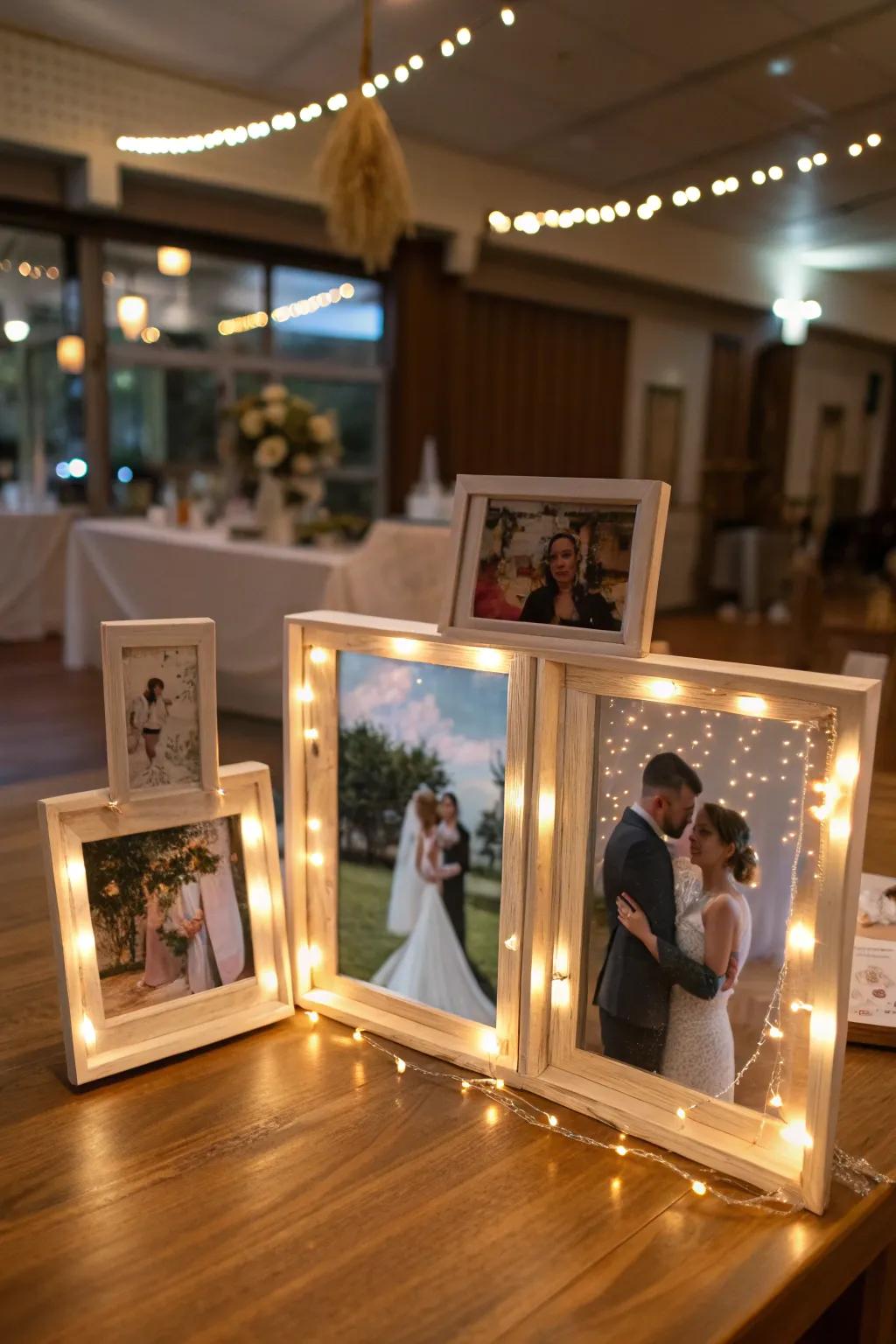 A photo display shares the couple's journey and adds a personal touch.