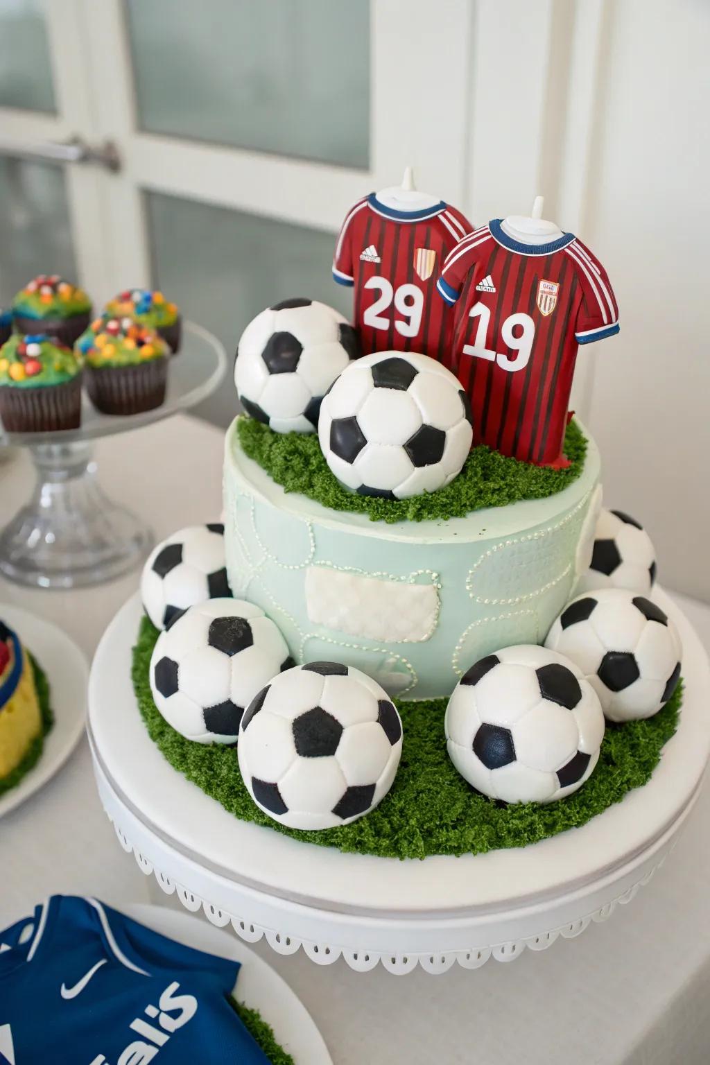 A sports-themed cake perfect for a baby boy shower.