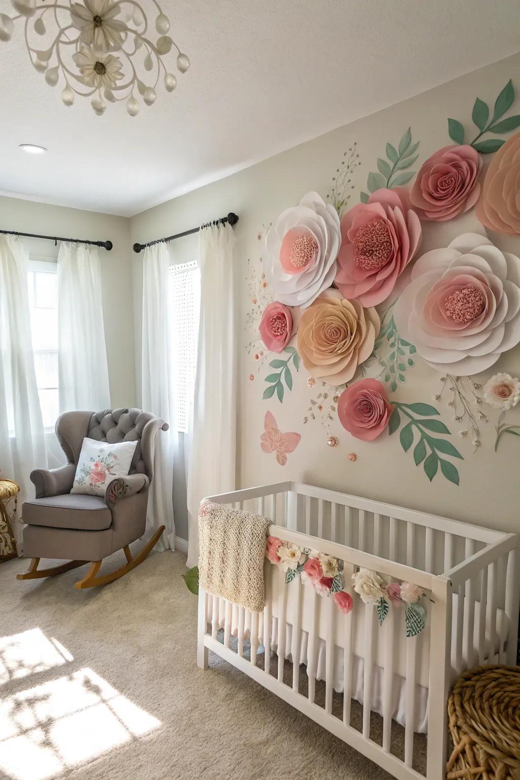 3D blossom accents add depth and visual intrigue.