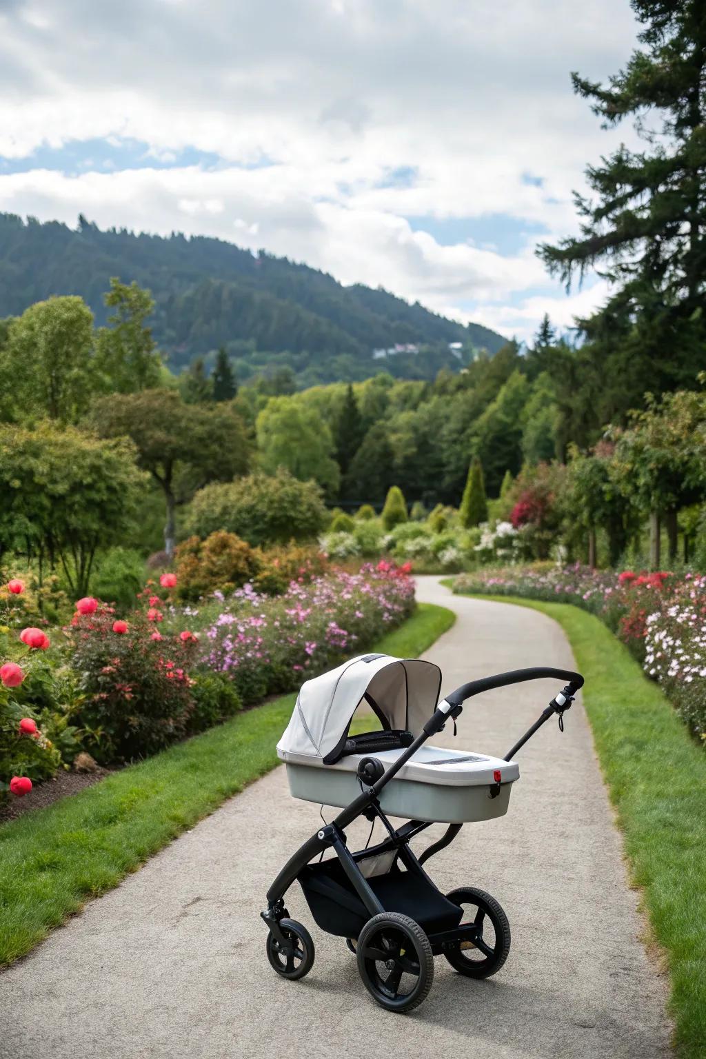 A trusty push cart for effortless family outings.