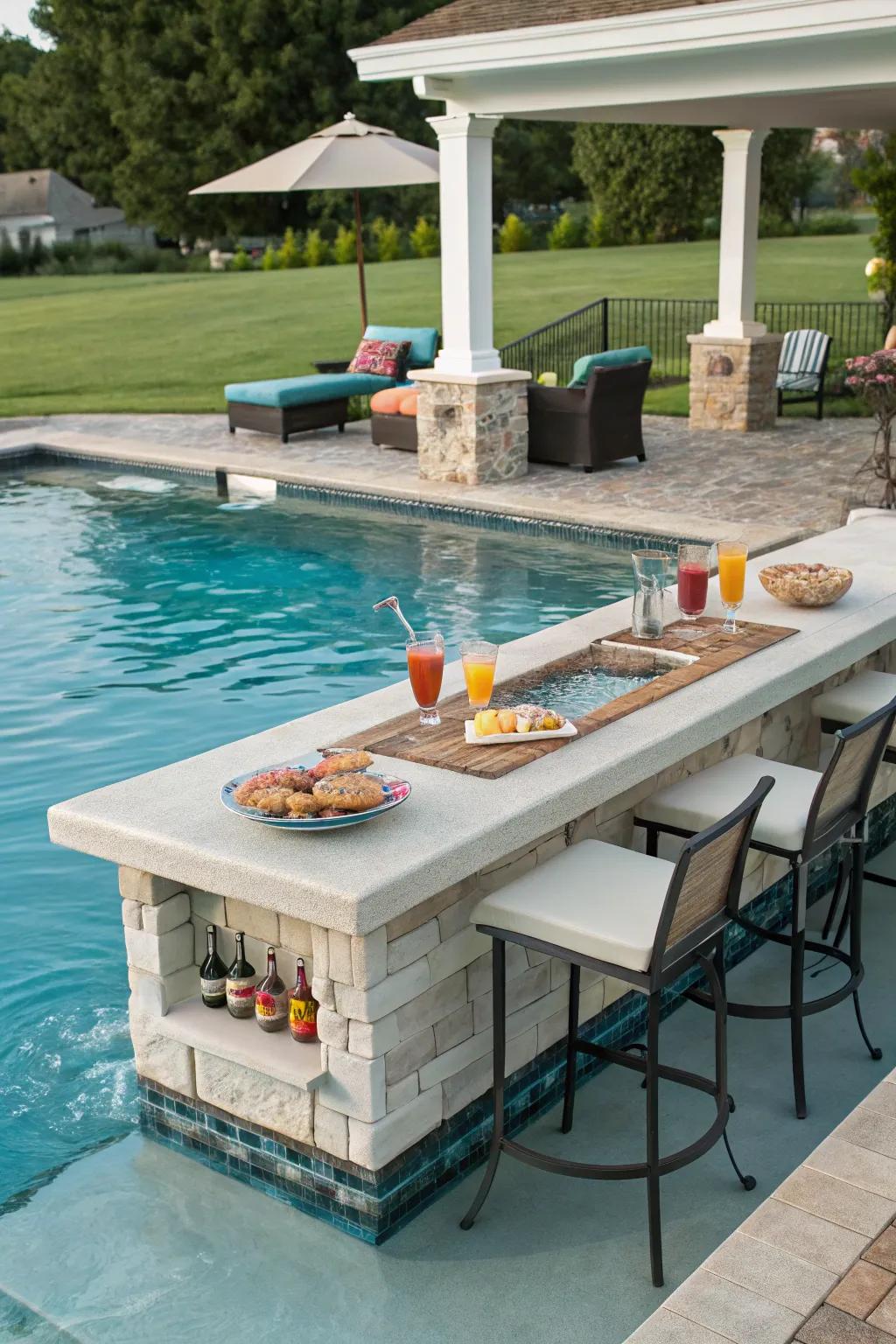 Add fun and function with a poolside swim-up bar.