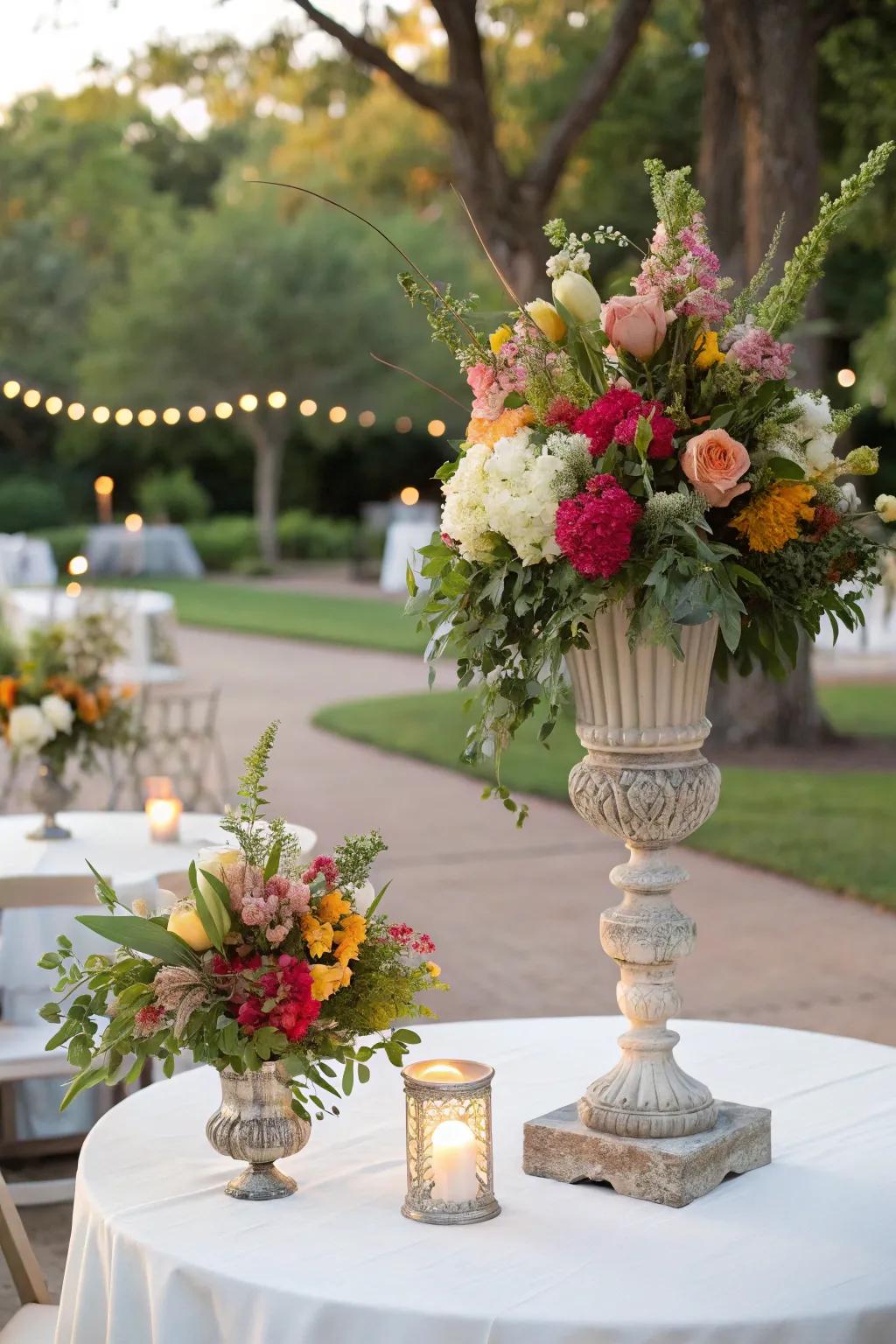 Garden-inspired table art brings freshness and color to the tables.