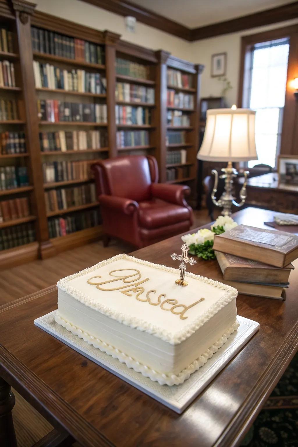 An exceptionally formed cake resembling a scripture.