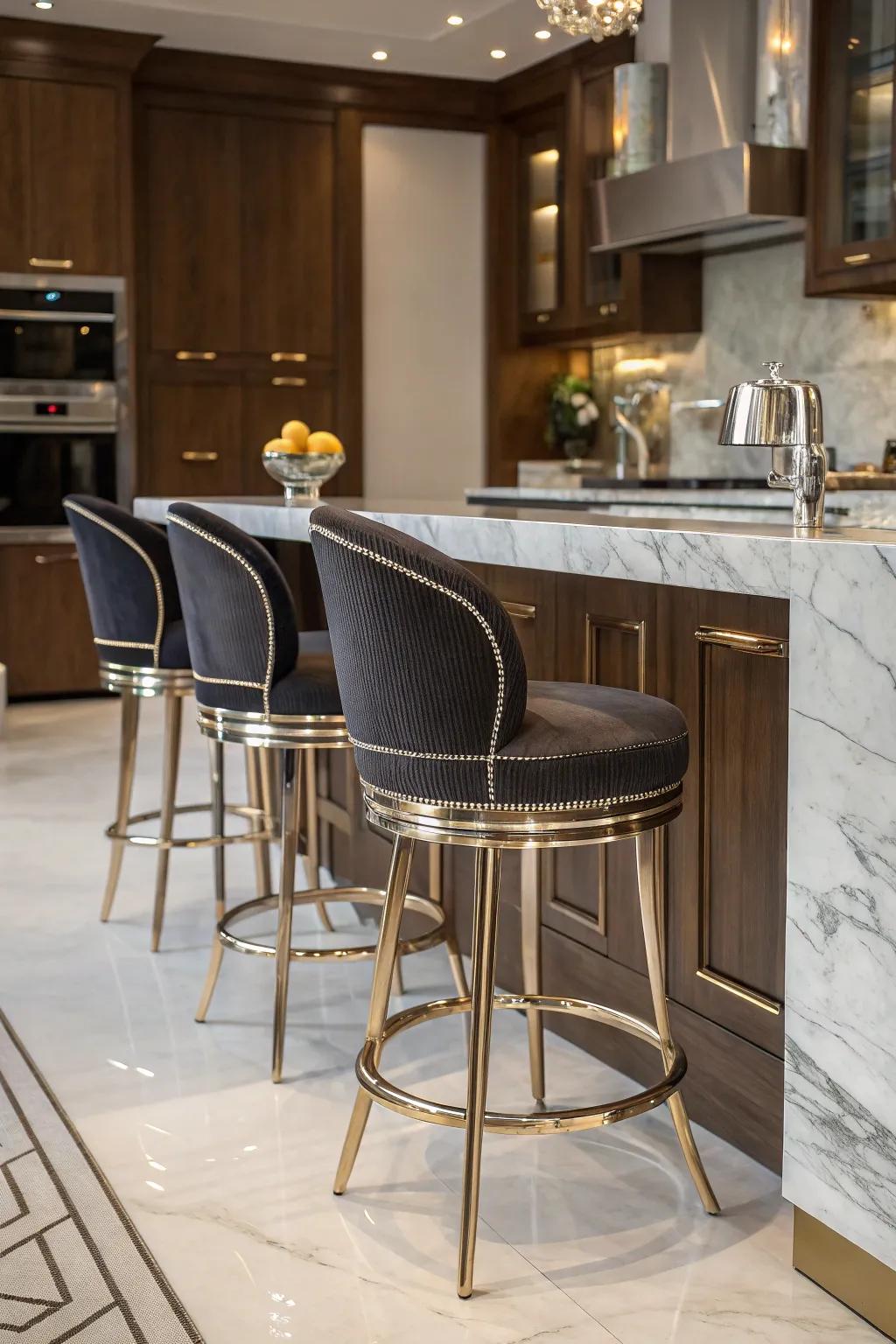 Metallic accents add glamour to the kitchen.