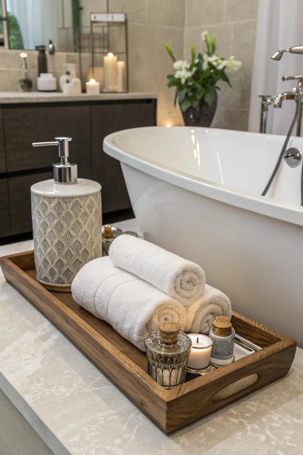 Merge sophistication and utility using a stylish linen display.