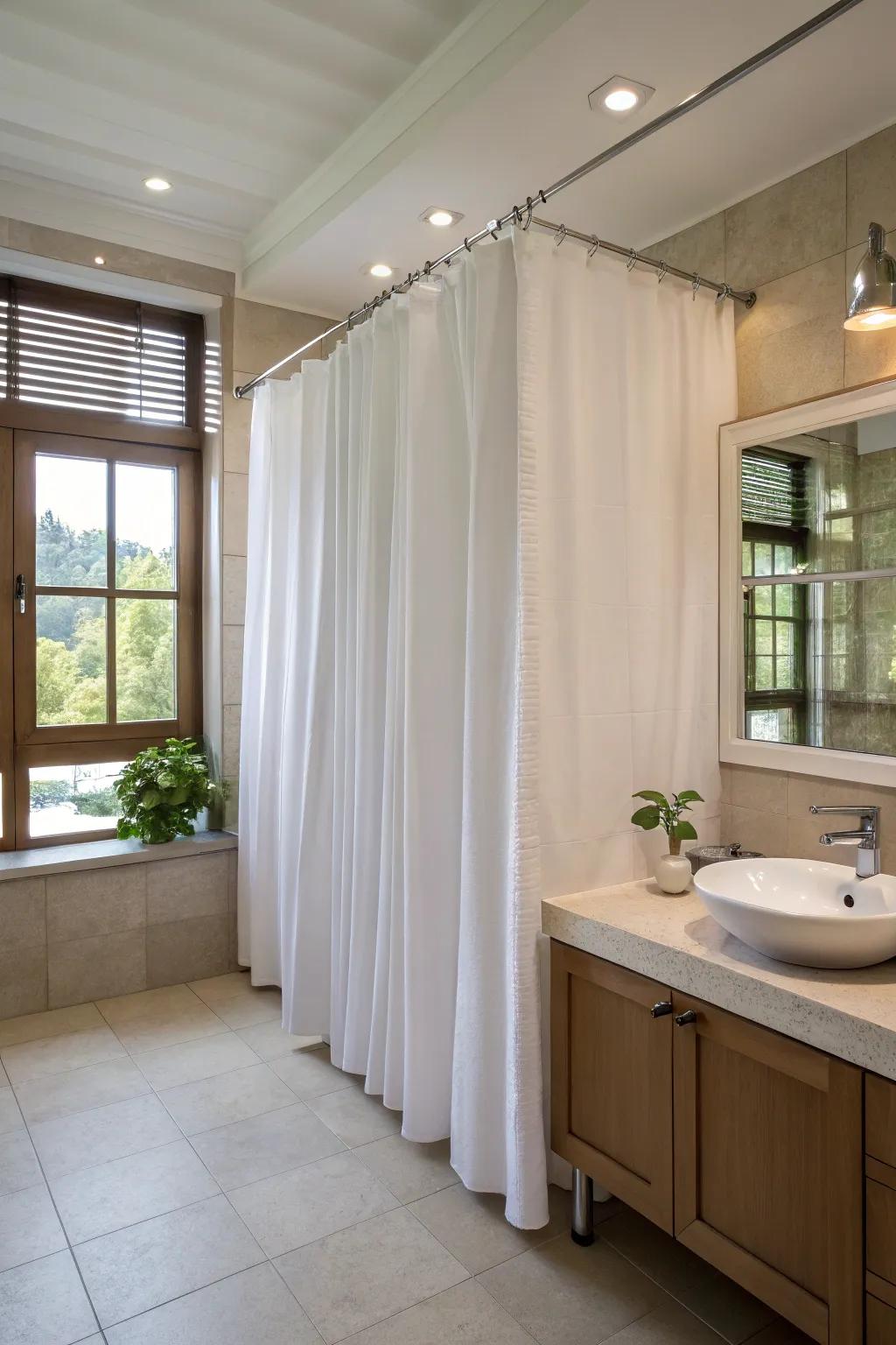 Curtain partitions offer flexibility and a touch of softness.