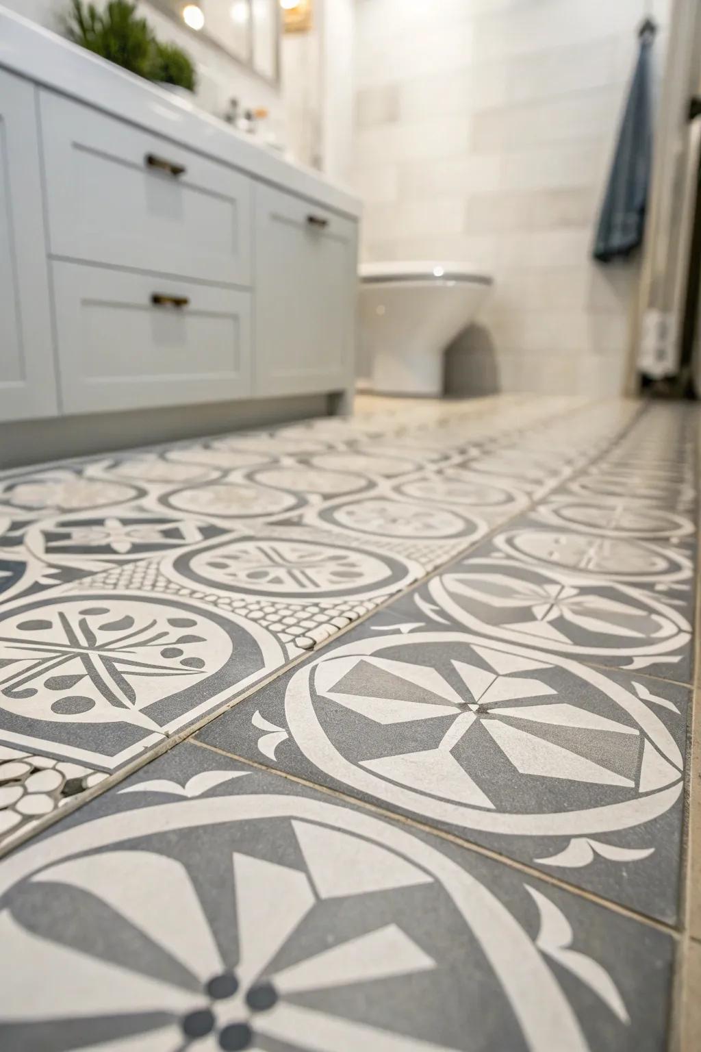 Ornamented concrete tiling extends a sophisticated, modernistic resonance to your restroom.