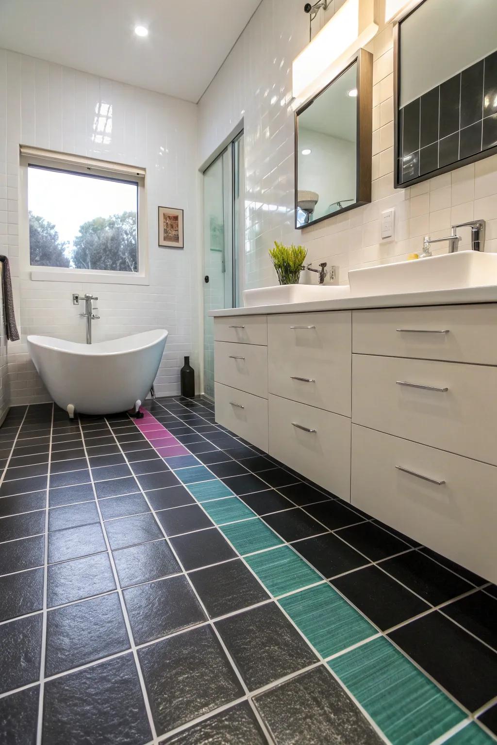 Ombre tiles add depth and intrigue to this contemporary bathroom.