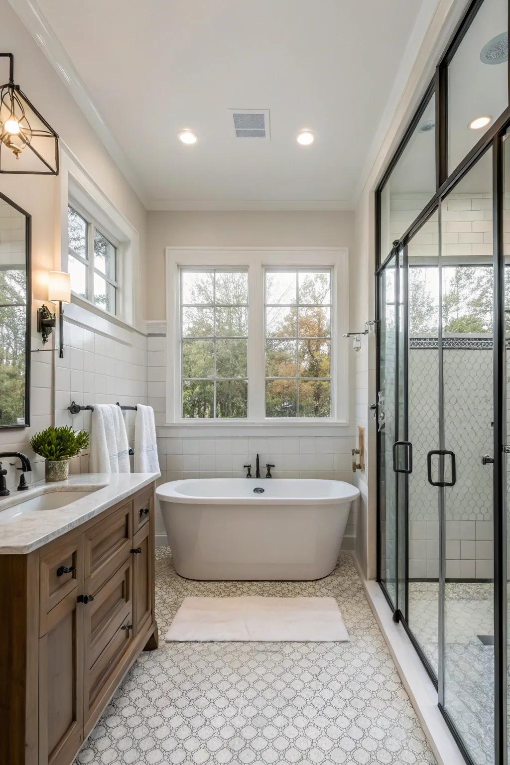 Creative design featuring a tub inside the shower space.