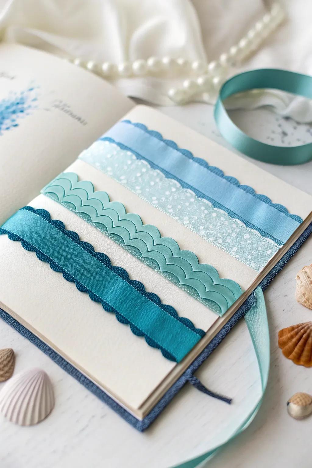 Craft your own ocean by adding tactile fabric waves to your seaside scrapbook.