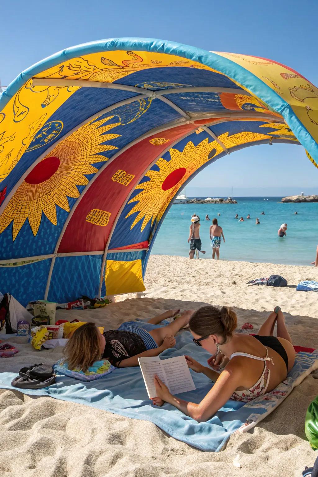 Inflatable shades are playful and quick to set up for instant beach comfort.