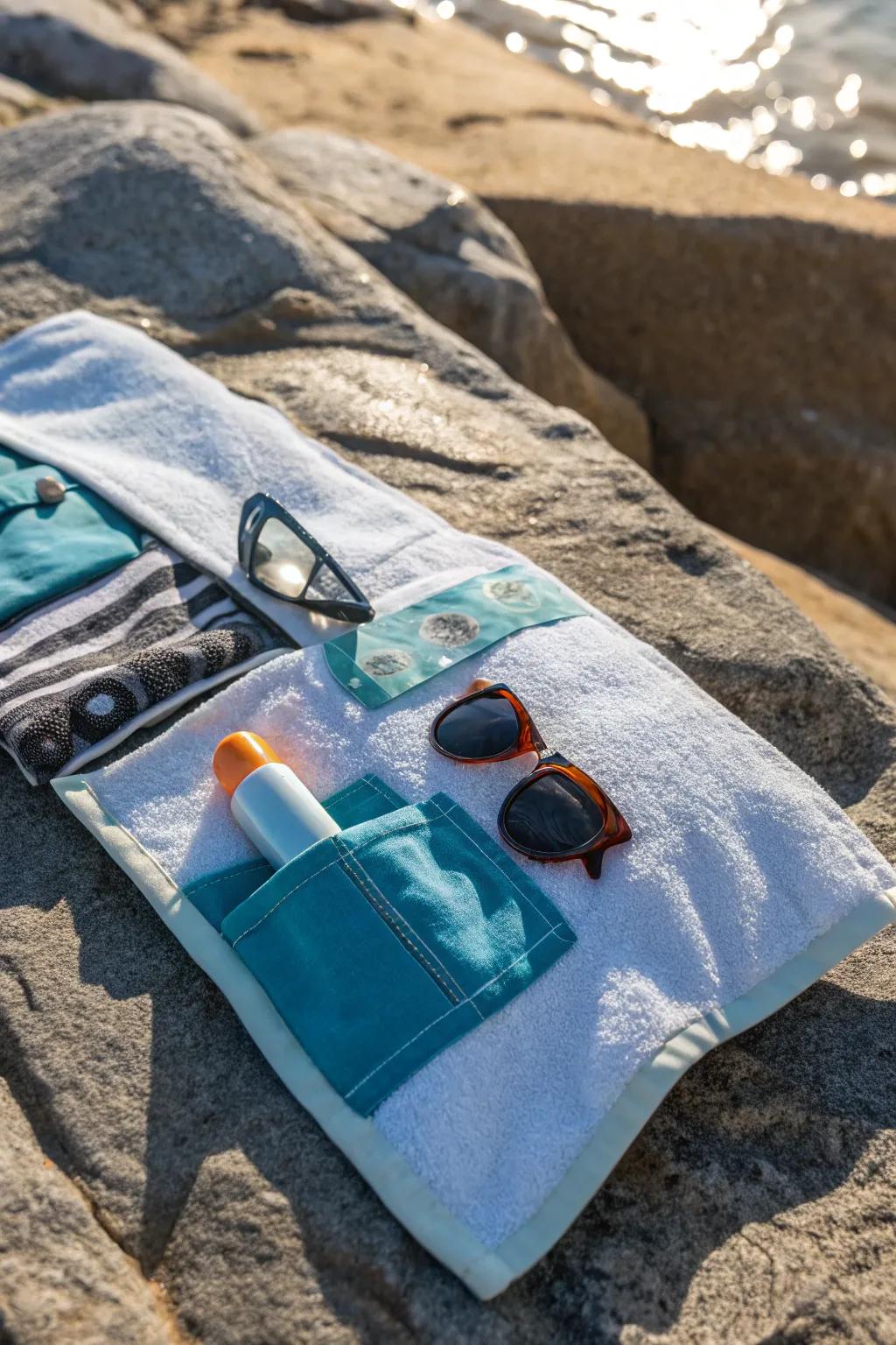 Keep your beach essentials handy using textiles featuring integrated chambers.
