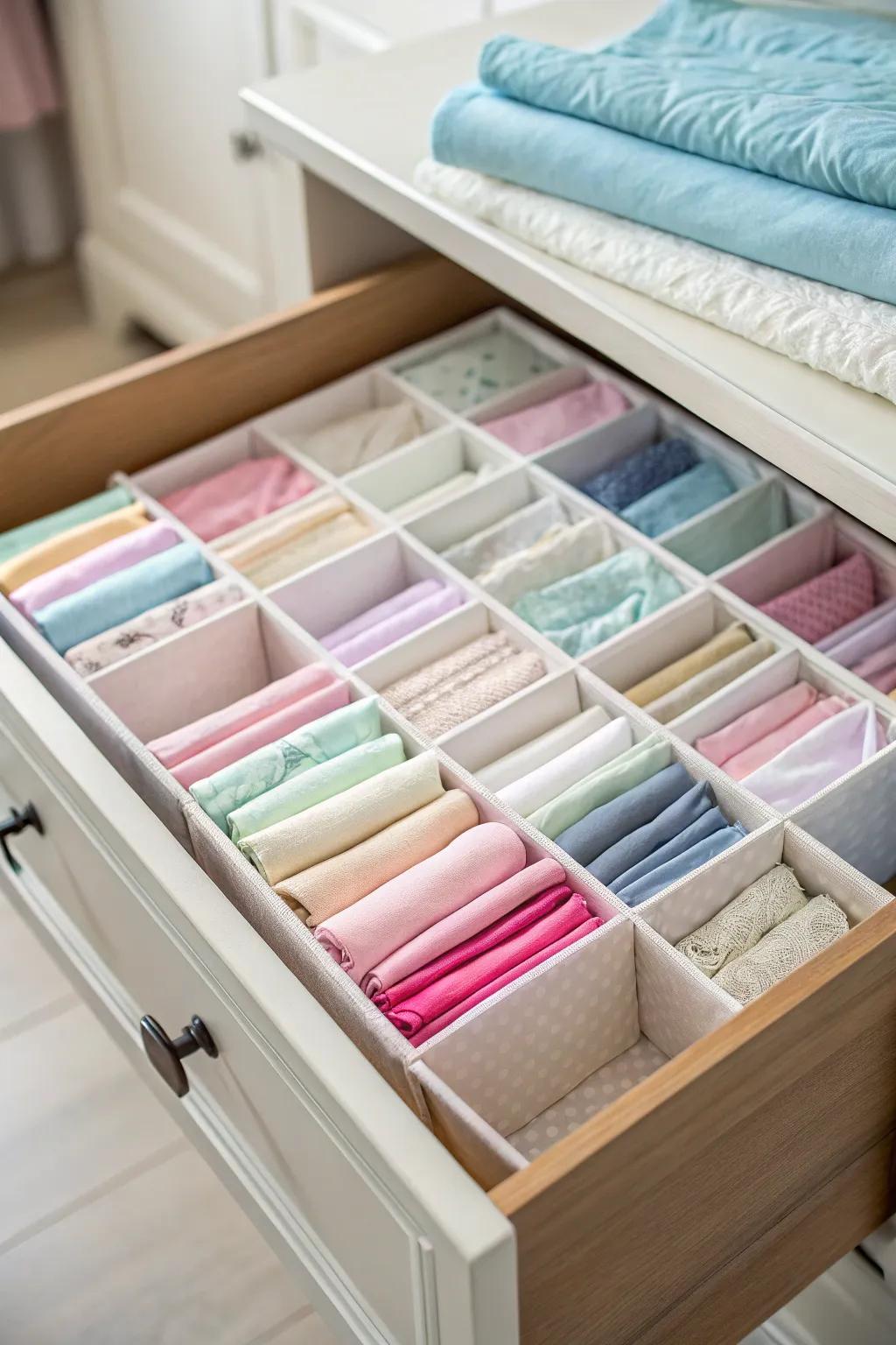 Drawer organizers keep your sheets accessible and organized.