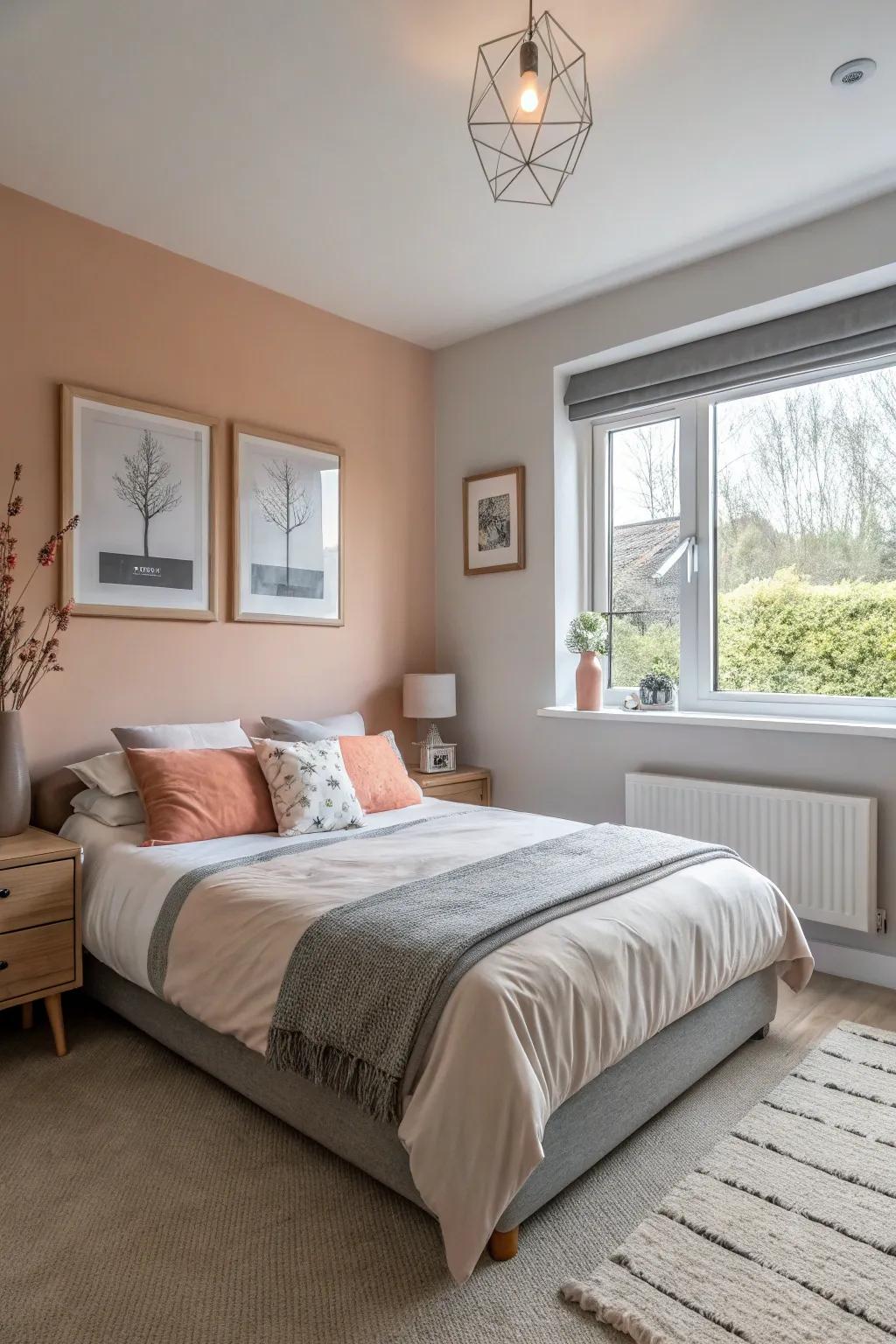 Achieve lighthearted beauty with peach and gray.