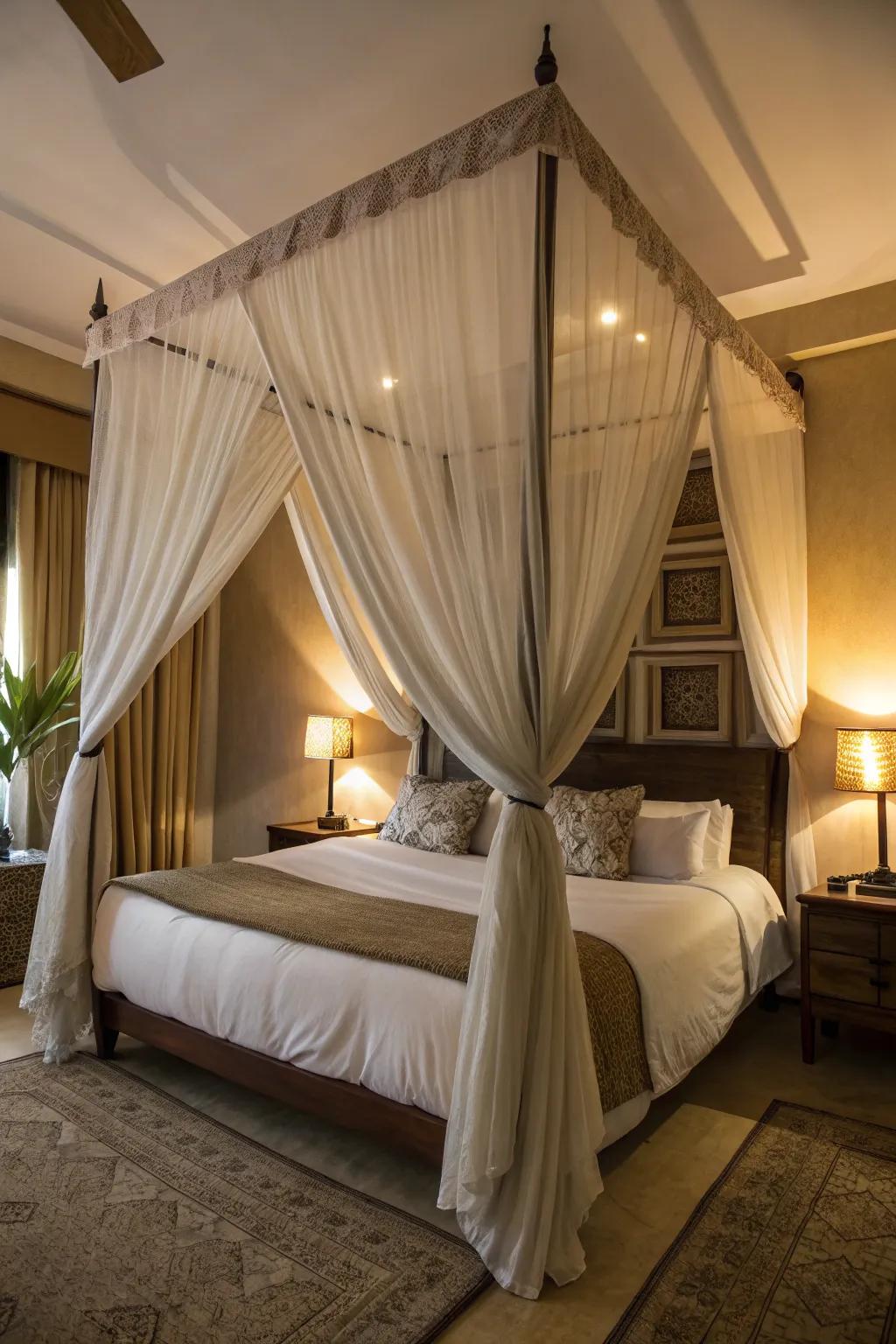 A dreamy bedroom enhanced by a top covering.