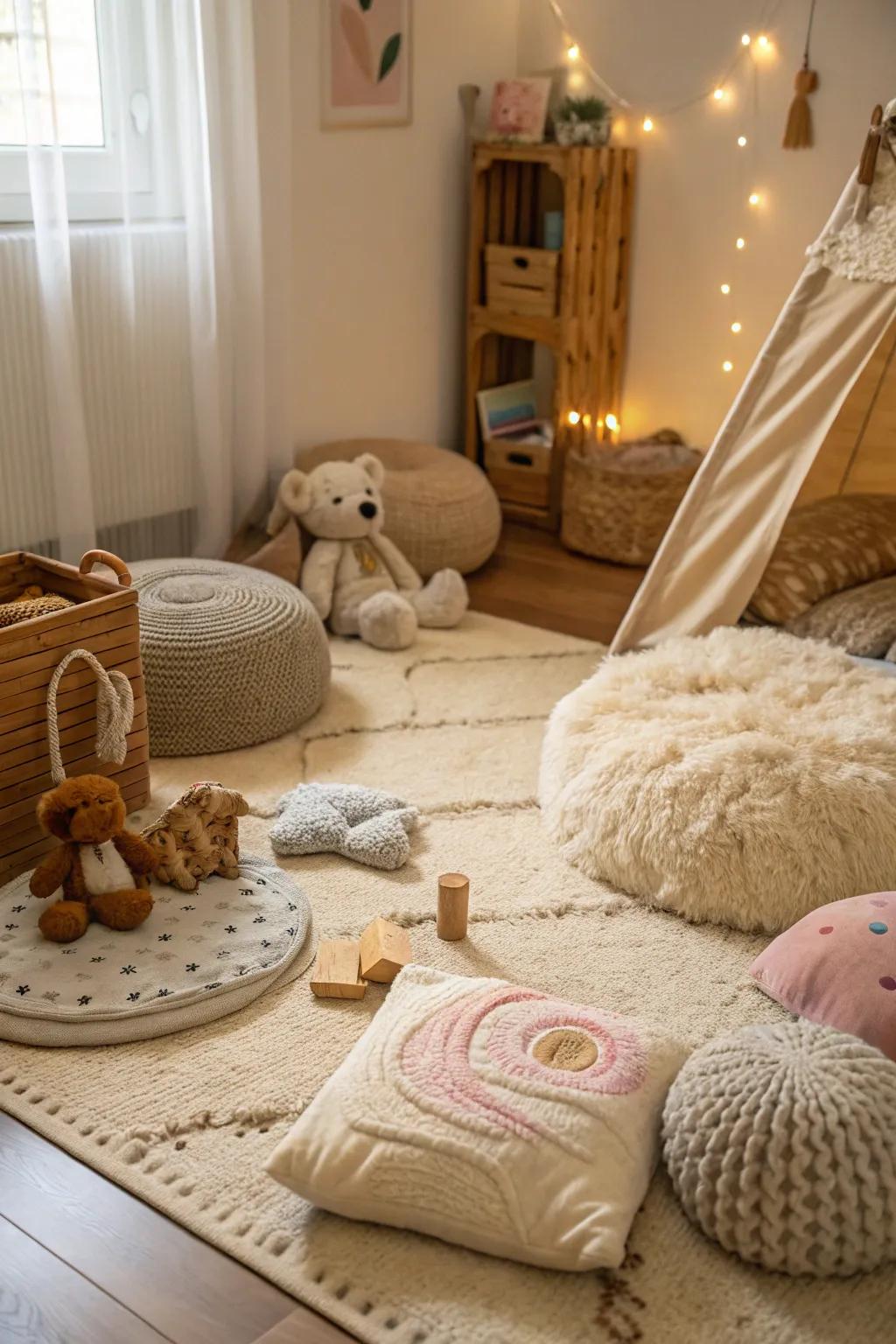 Make a warm, inviting playroom using soft textures.