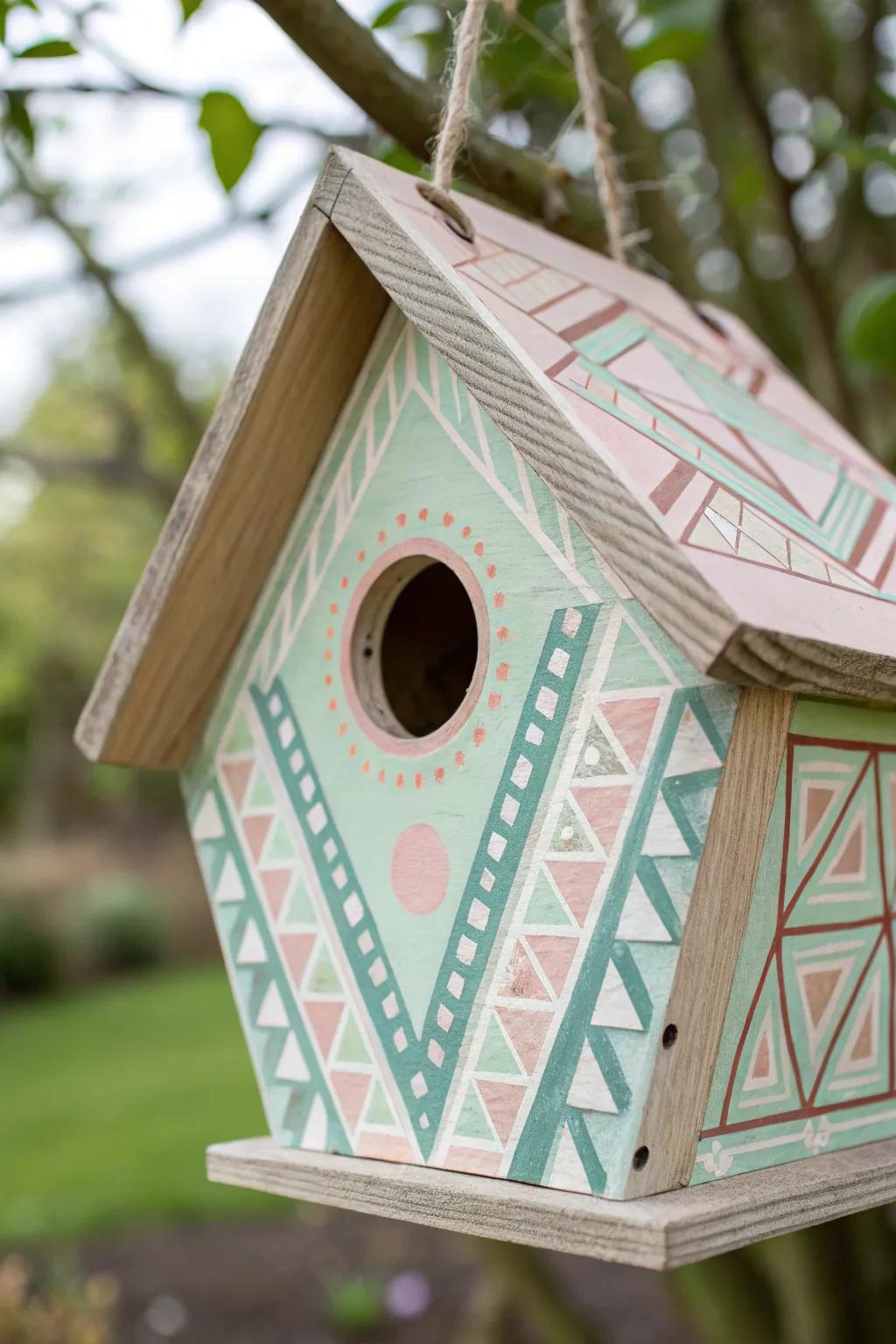 Elevate your garden with a touch of modern elegance through geometric birdhouse designs.