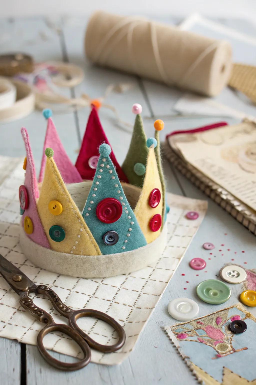 A nostalgic felt and button birthday crown