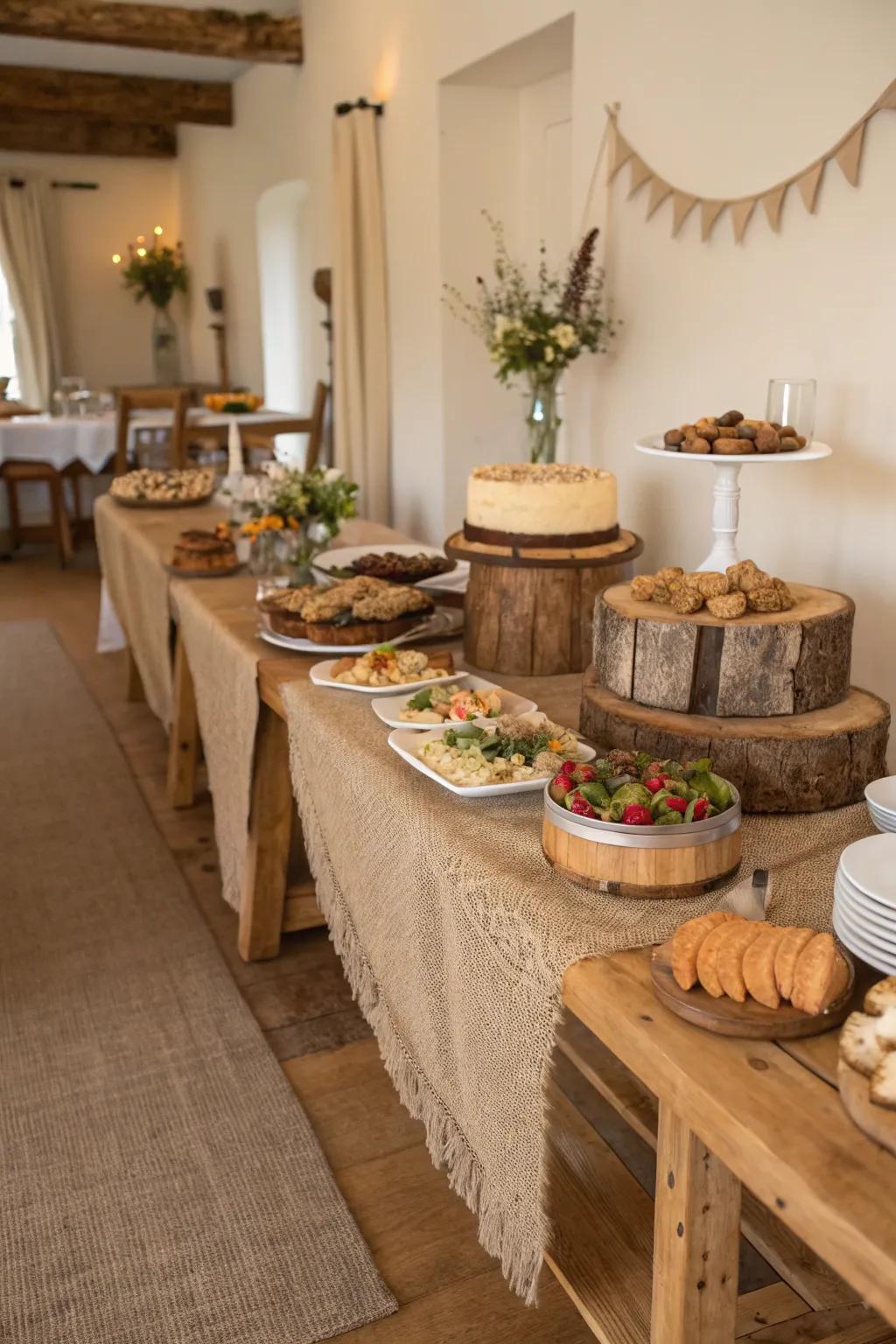 Rustic charm brings warmth and coziness to your grazing table.