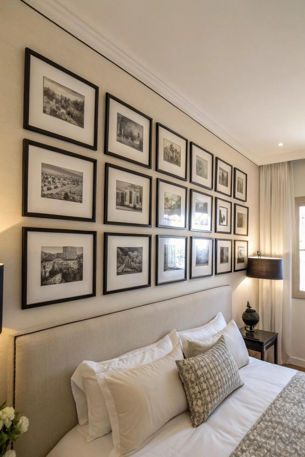 A display of monochrome art enriches depth and personality.