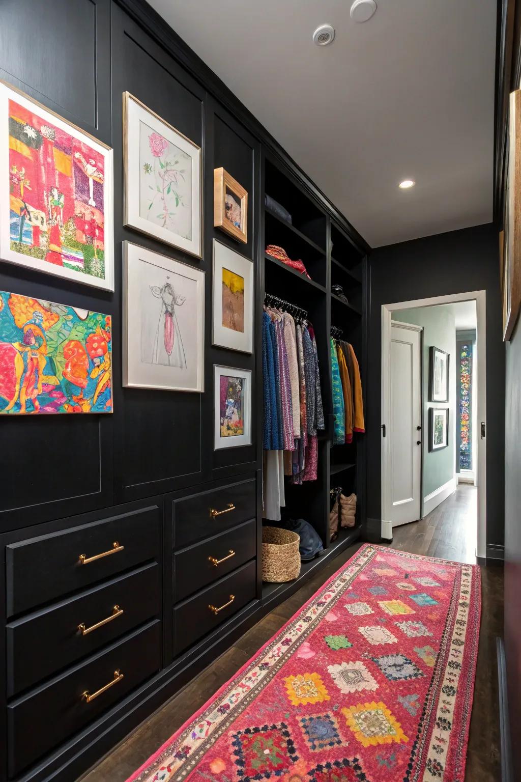 Bursts of color infuse vitality and energy into the cultivated ebony closet.