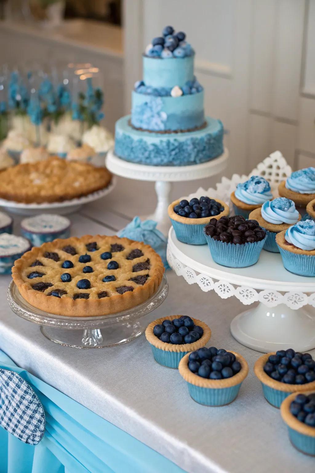 A delectable assortment of azure-themed desserts presented beautifully.