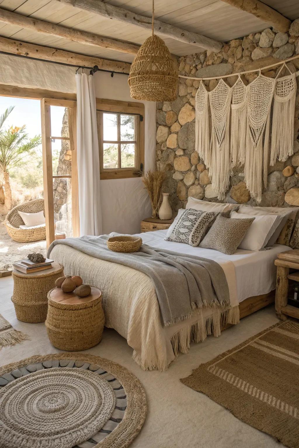 Your bedroom gains rustic appeal from outside textures.