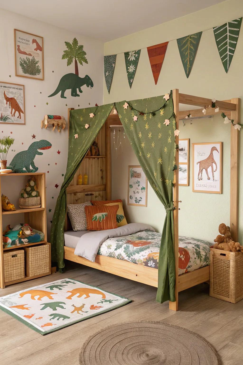 Travel back in time through this saurian-themed four-poster bed.