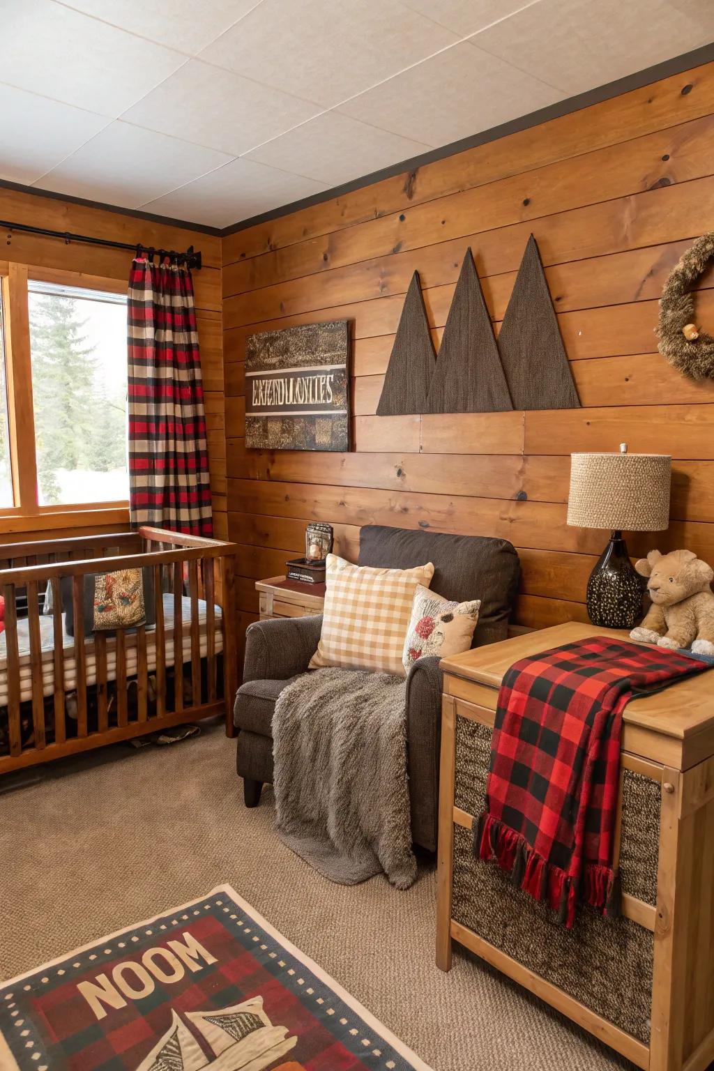 Bring the outdoors in with a cozy cabin-themed nursery.