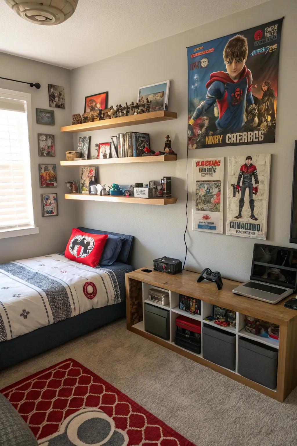 Skyline shelves showcase collectibles and maximize space.