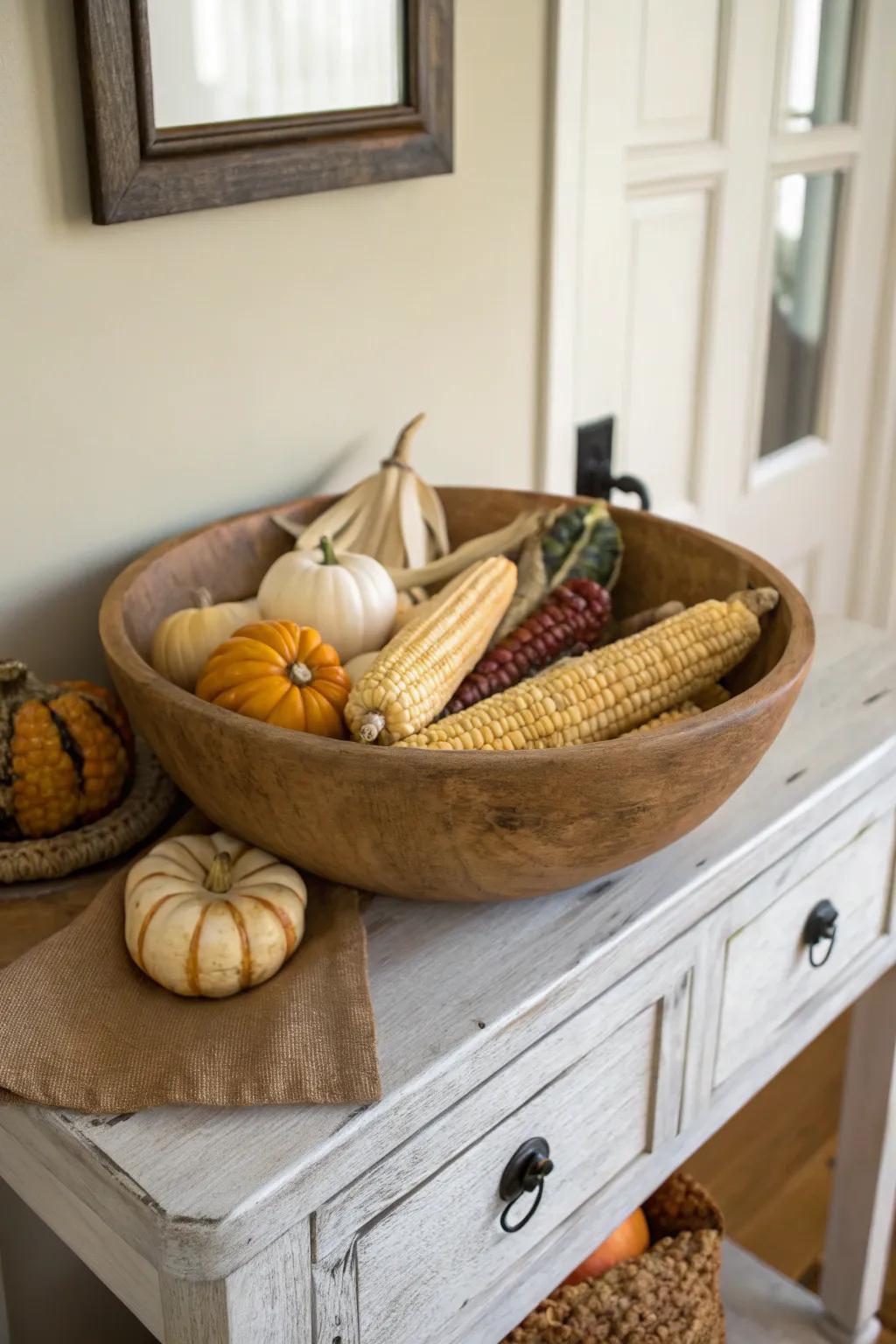 Countryside yield allure conveyed through grain and gourds