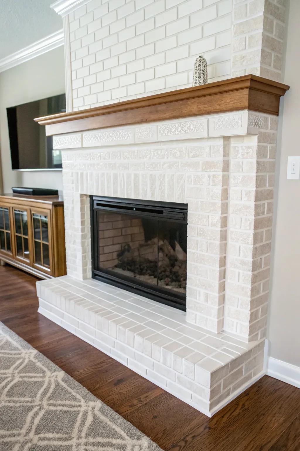 Adhesive tiles offer a simple yet stylish fireplace transformation.