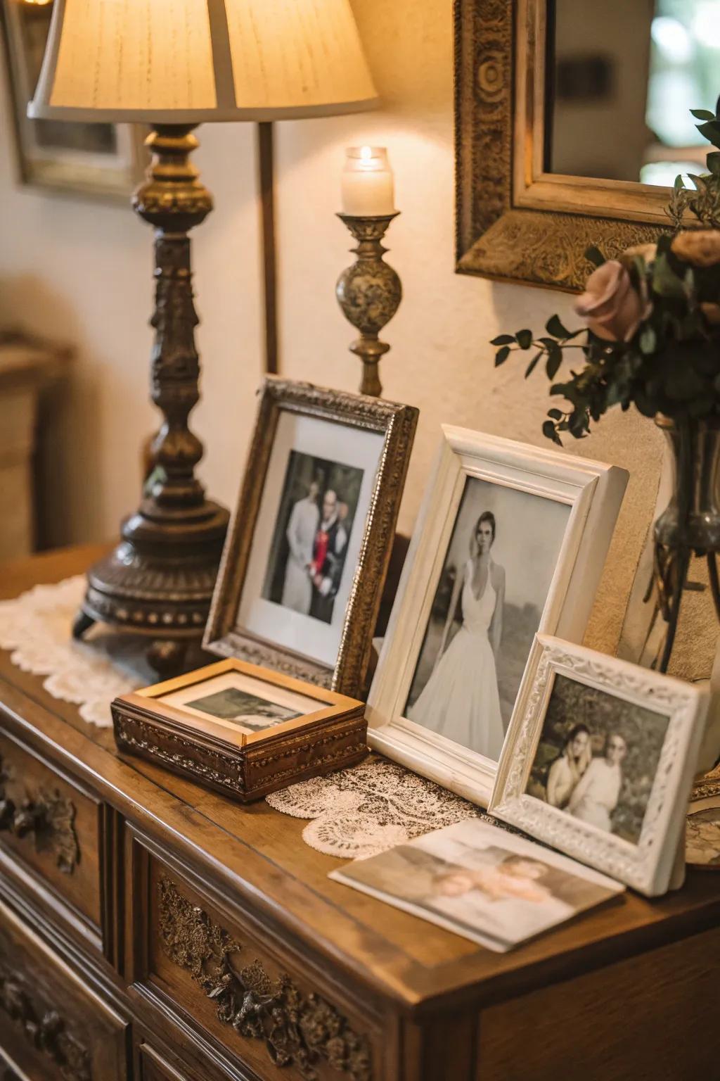 Nostalgic display featuring aged image borders.