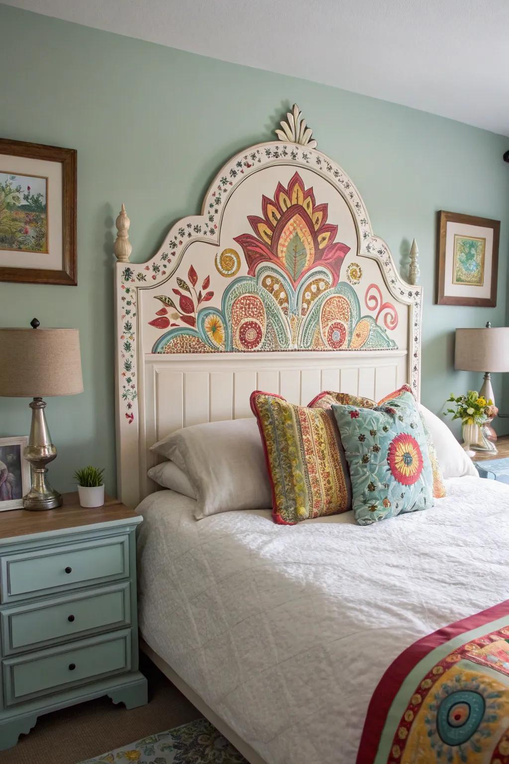 A sketched simulated headboard adds style without the expense.