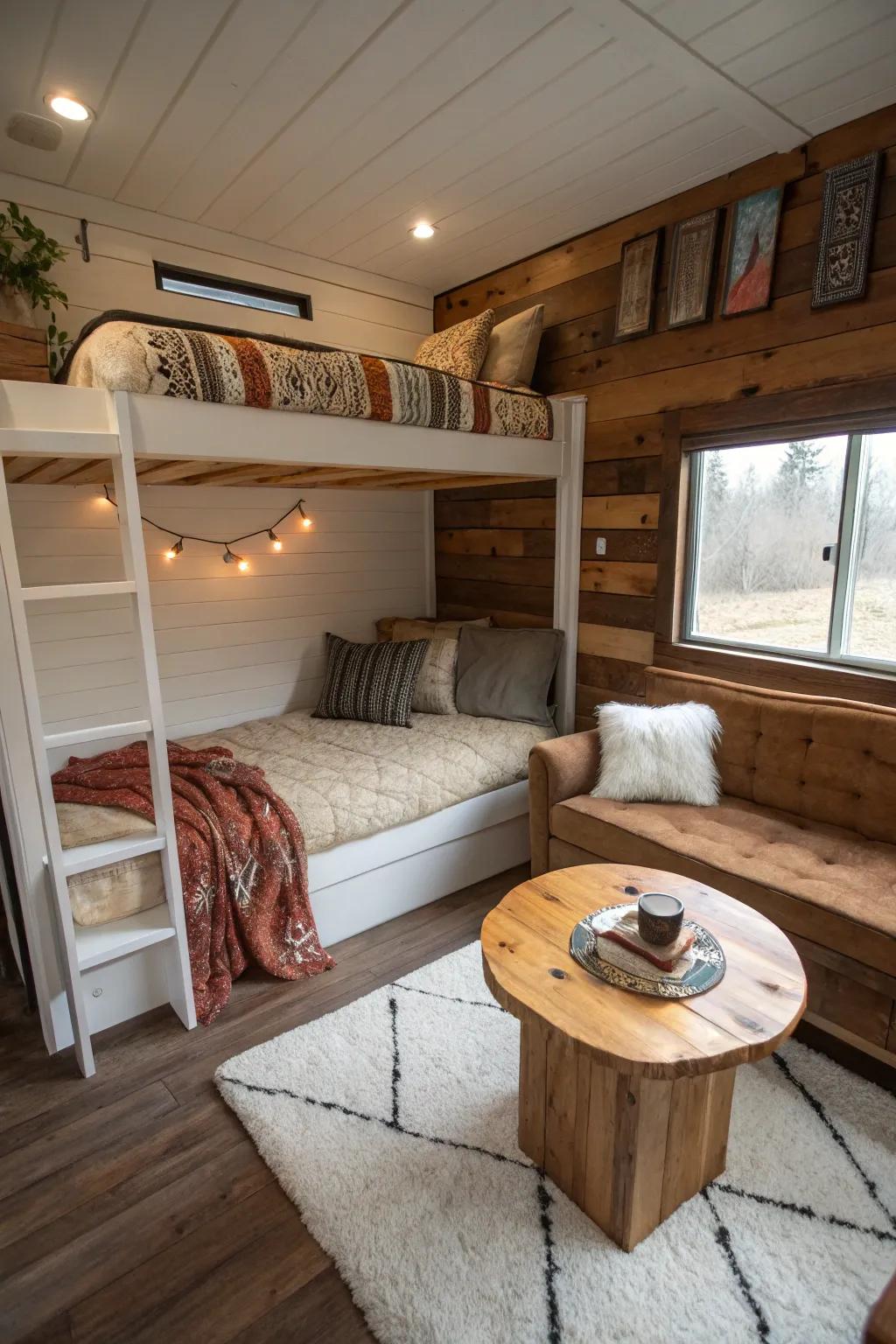 Loft beds maximize space and coziness.