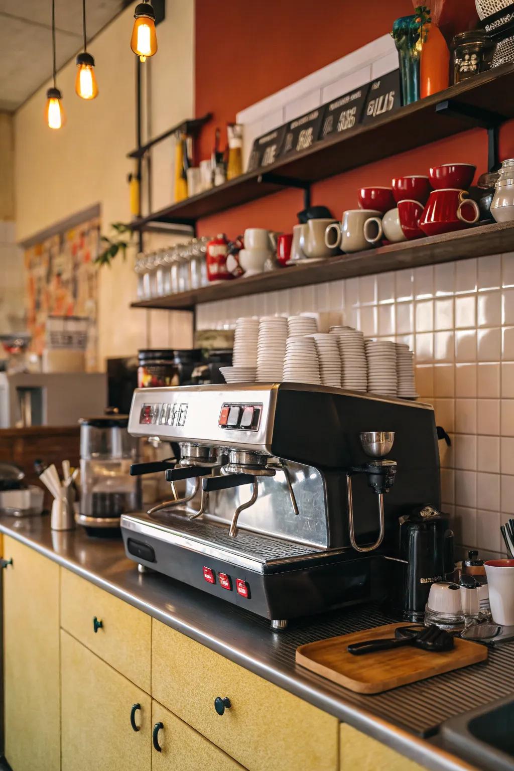 A designed coffee area in this cafe kitchen caters to all coffee fans.