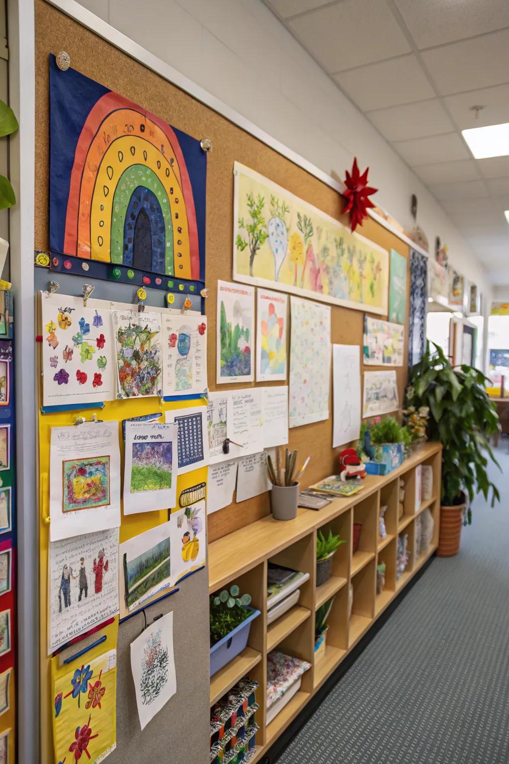 An art corner showcasing student creativity.