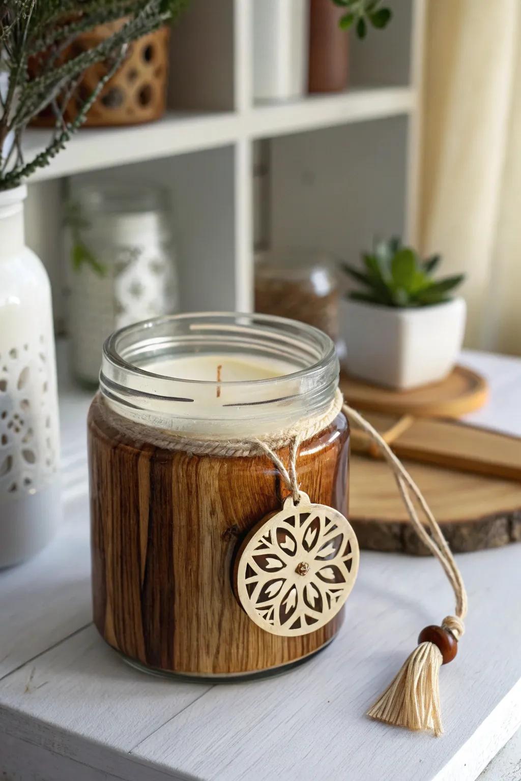 Transition your candle containers into countryside timber treasures through this effortless DIY notion!