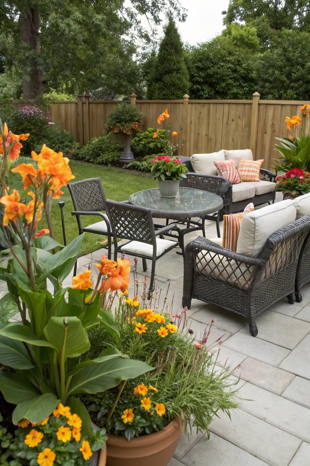 Enhance your patio with potted bloomsticks lilies.