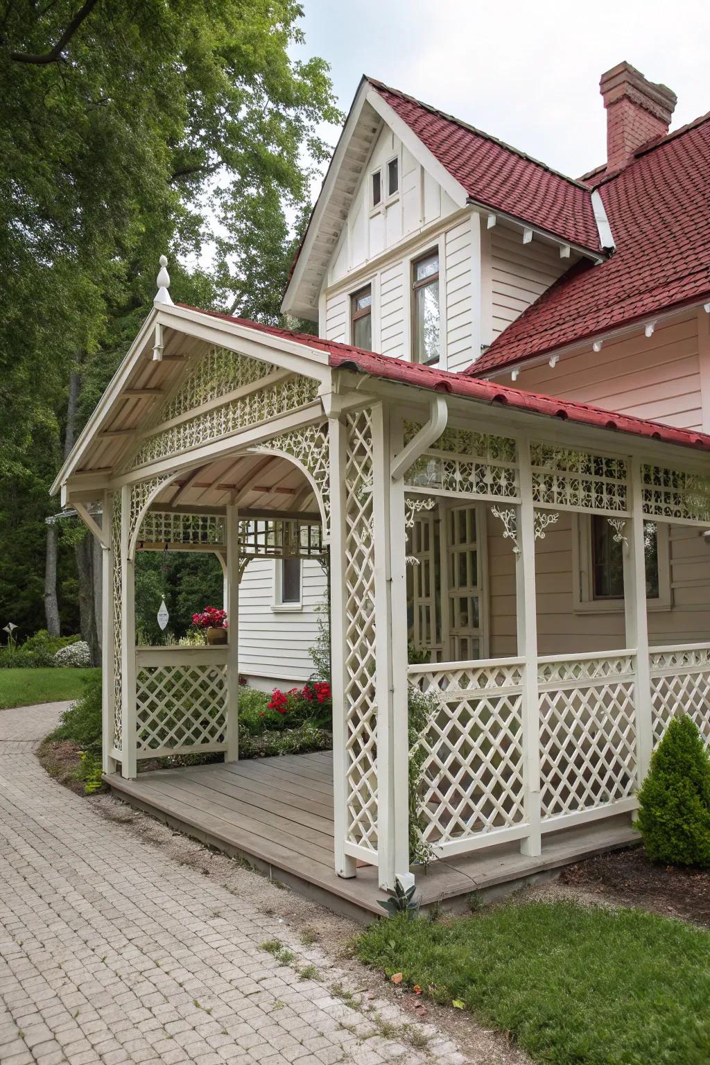 Charming latticework screens provide style and privacy.