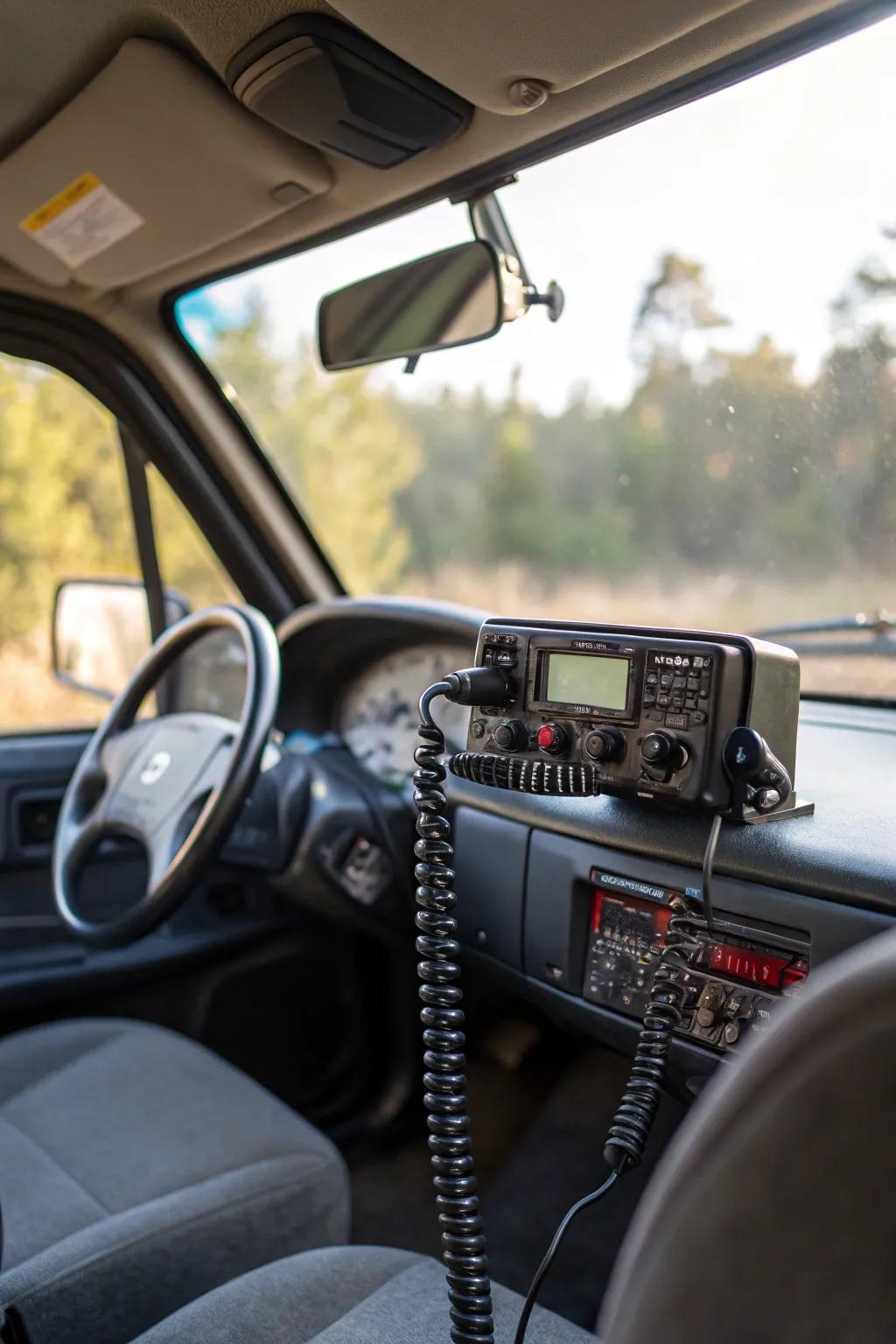 An atypical rearview mirror connection for your communicator device.
