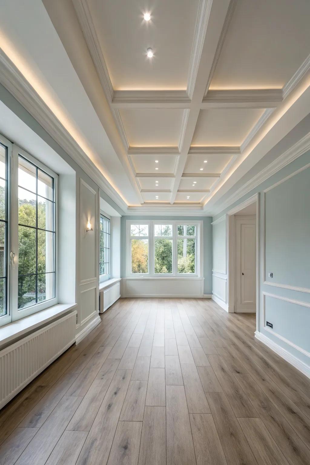Embrace simplicity with the sleek and modern flat ceiling finish.