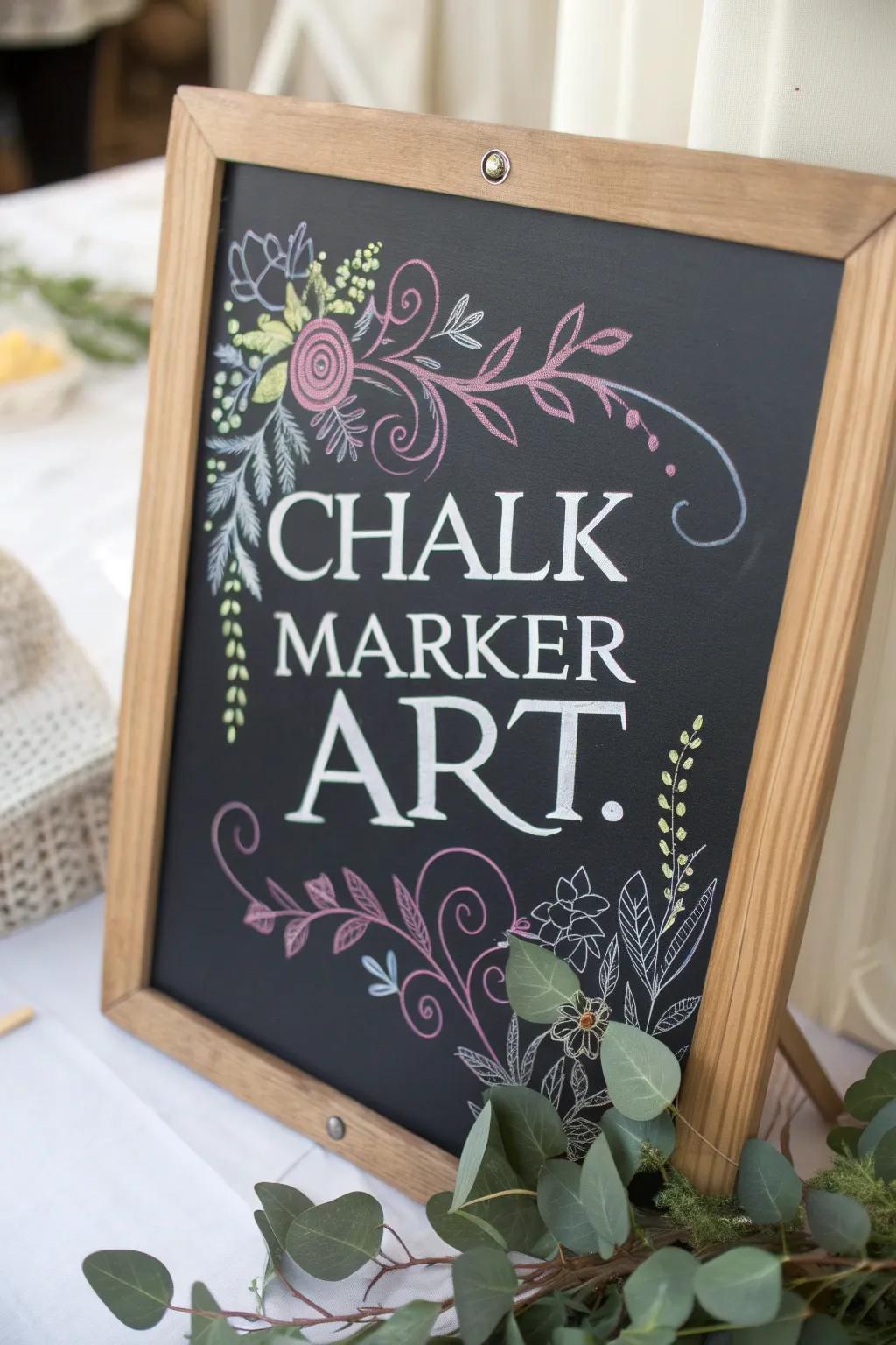 Elevate your celebration design pieces using charming chalk painter signs that blend artistry with minimalism.