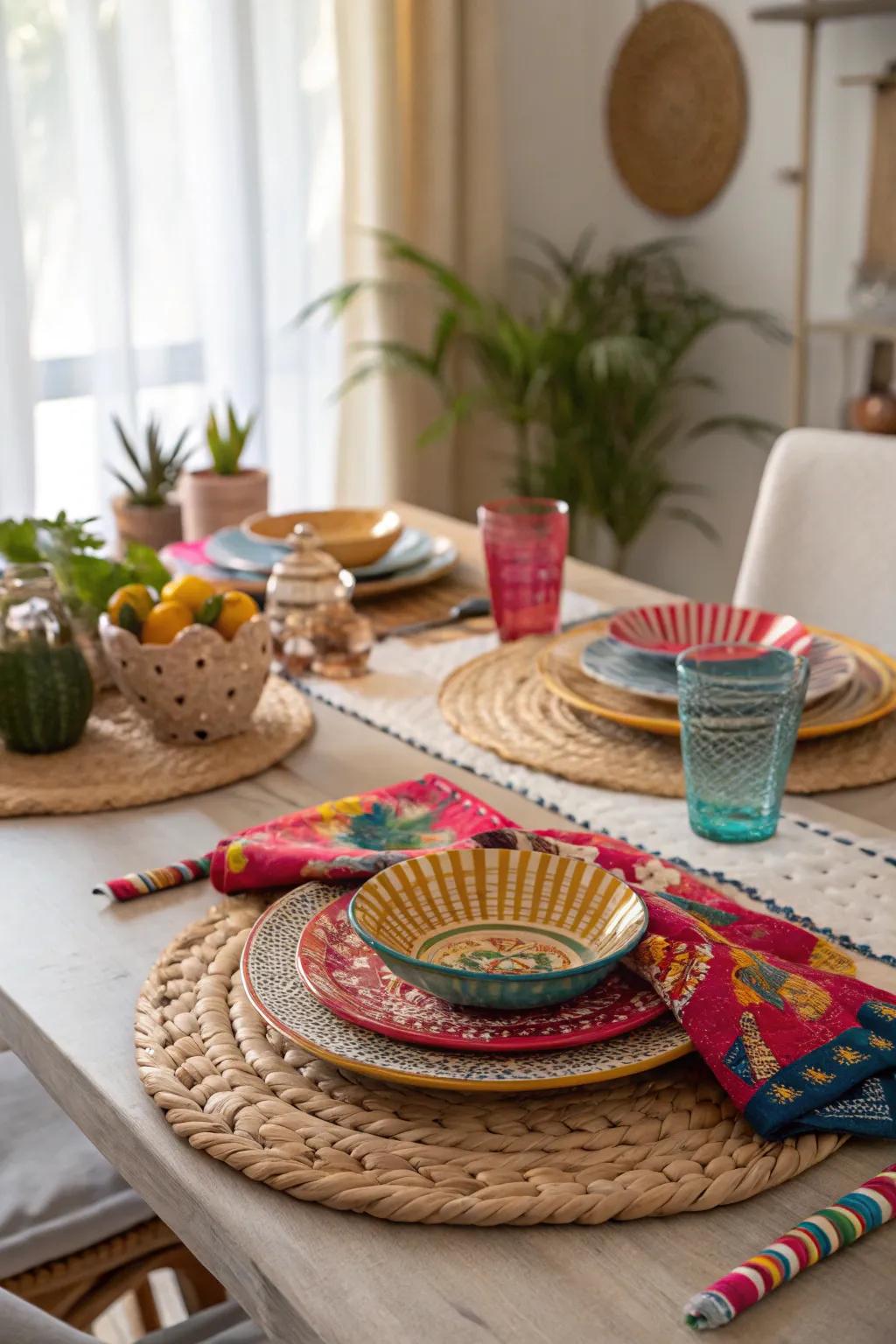 Boho chic chargers for an artistic, free-spirited dining scene.