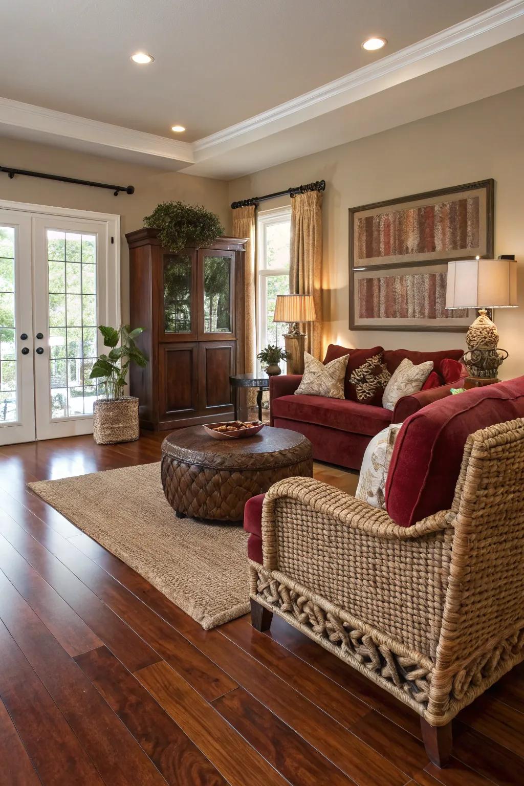 Unexpected fabrics introduce depth and intrigue to the aesthetic.