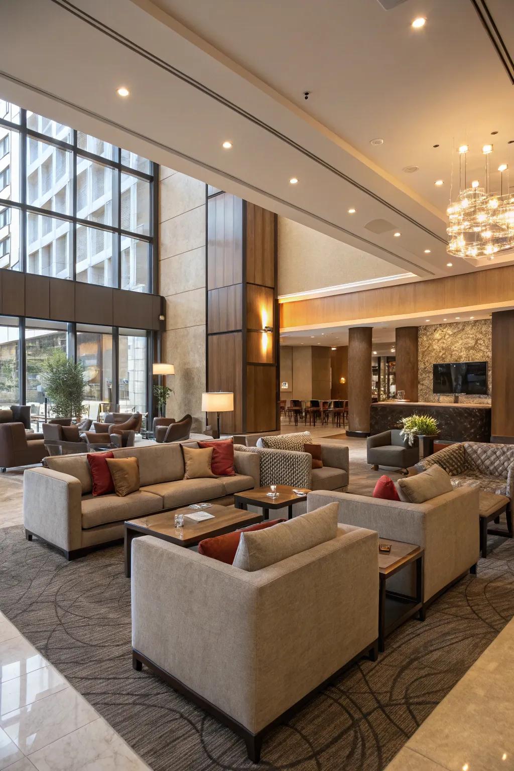 Open seating arrangements inviting comfort and conversation in the entrance.