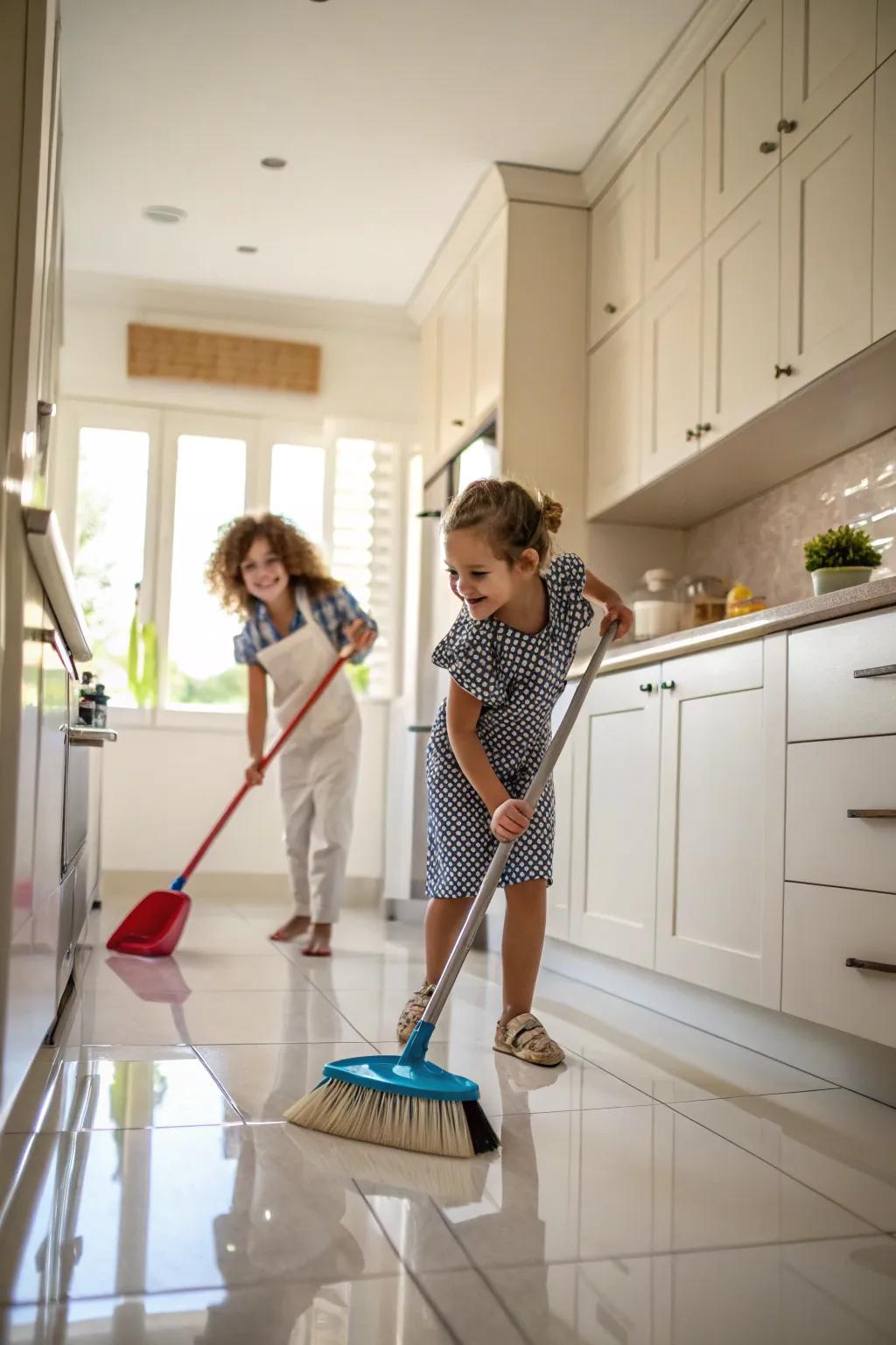 Make mopping up a fun exercise in coordination.