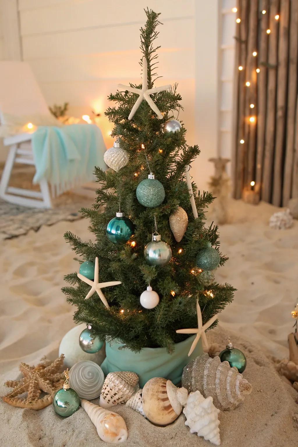 A coastal serenity holiday bauble tree that brings the seaside spirit indoors.