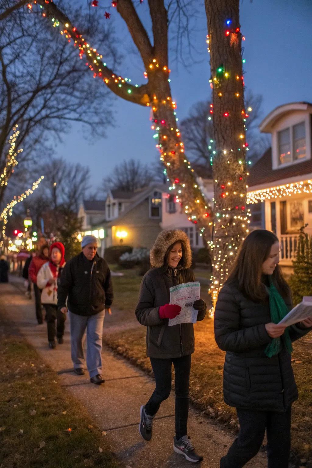 A joyful Christmas illumination search exploring the locality's festive displays.